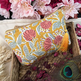 Vriksham Cotton Pouch, Purse for Women with Zipper-Floral Print-Mustered Yellow-G19043